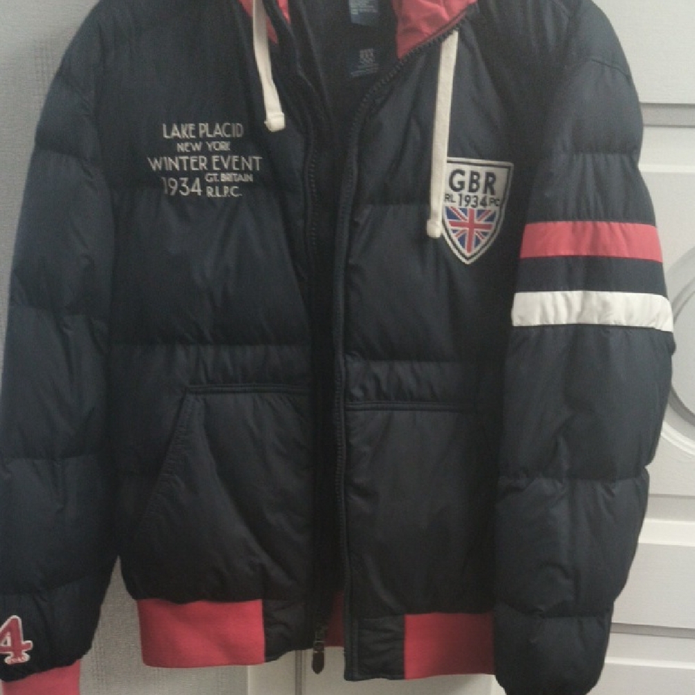 Polo by Ralph Lauren Dark Blue Puffer Jacket with Red and White Accents
